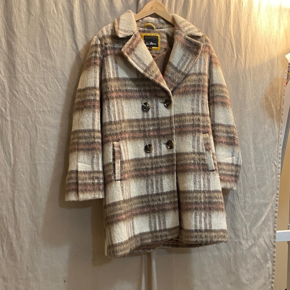 Sam Edelman Plaid Pea Coat in Cream and Brown